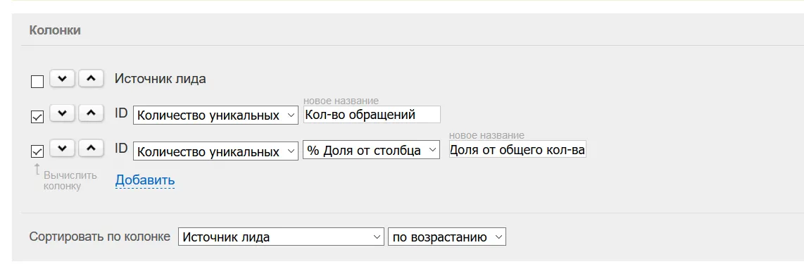 Расчет доли по каждому источнику